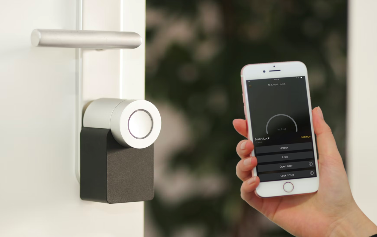 A phone operating a smart lock on your door.